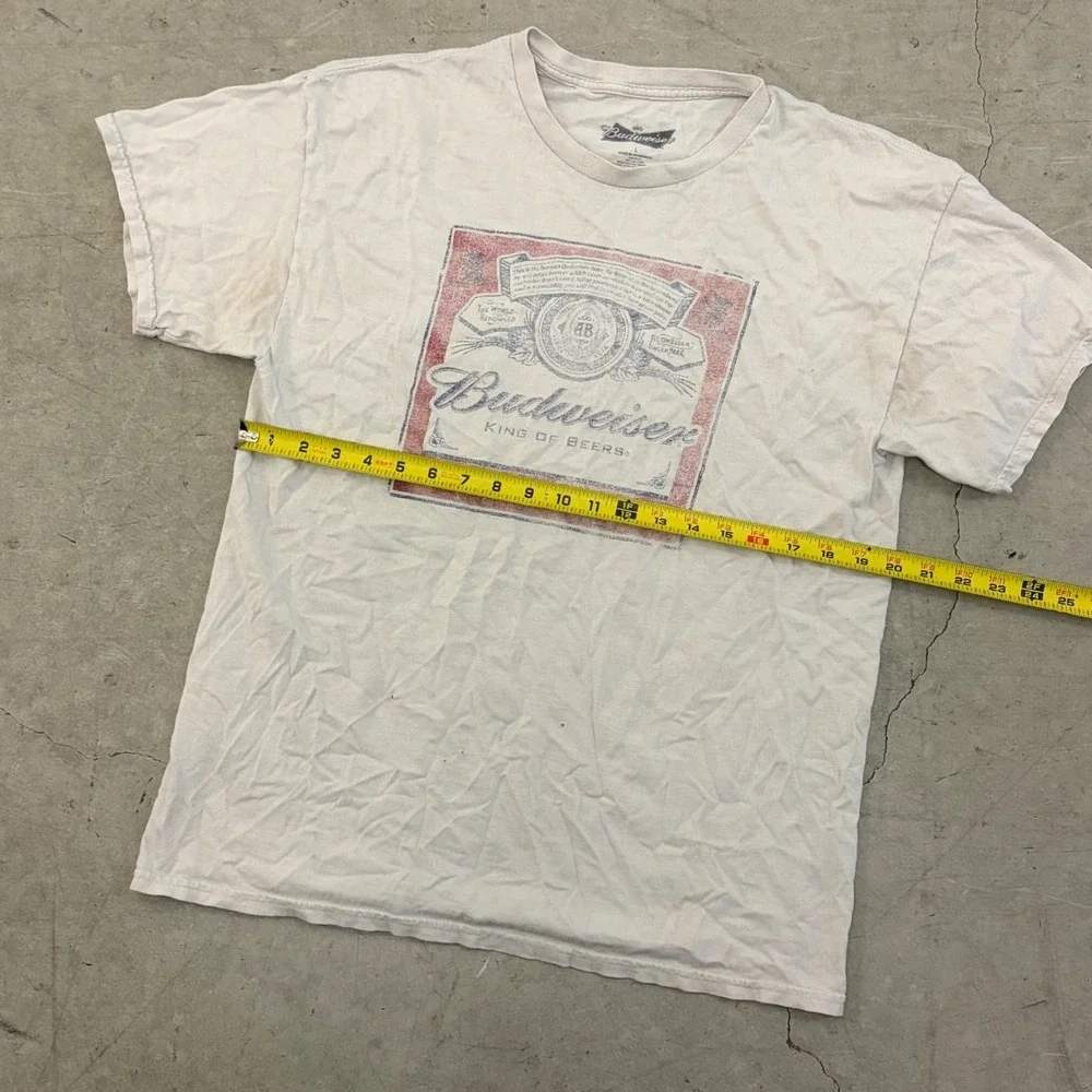 Budweiser King of Beers Graphic T-Shirt Mens Large White Distressed Beer Promo